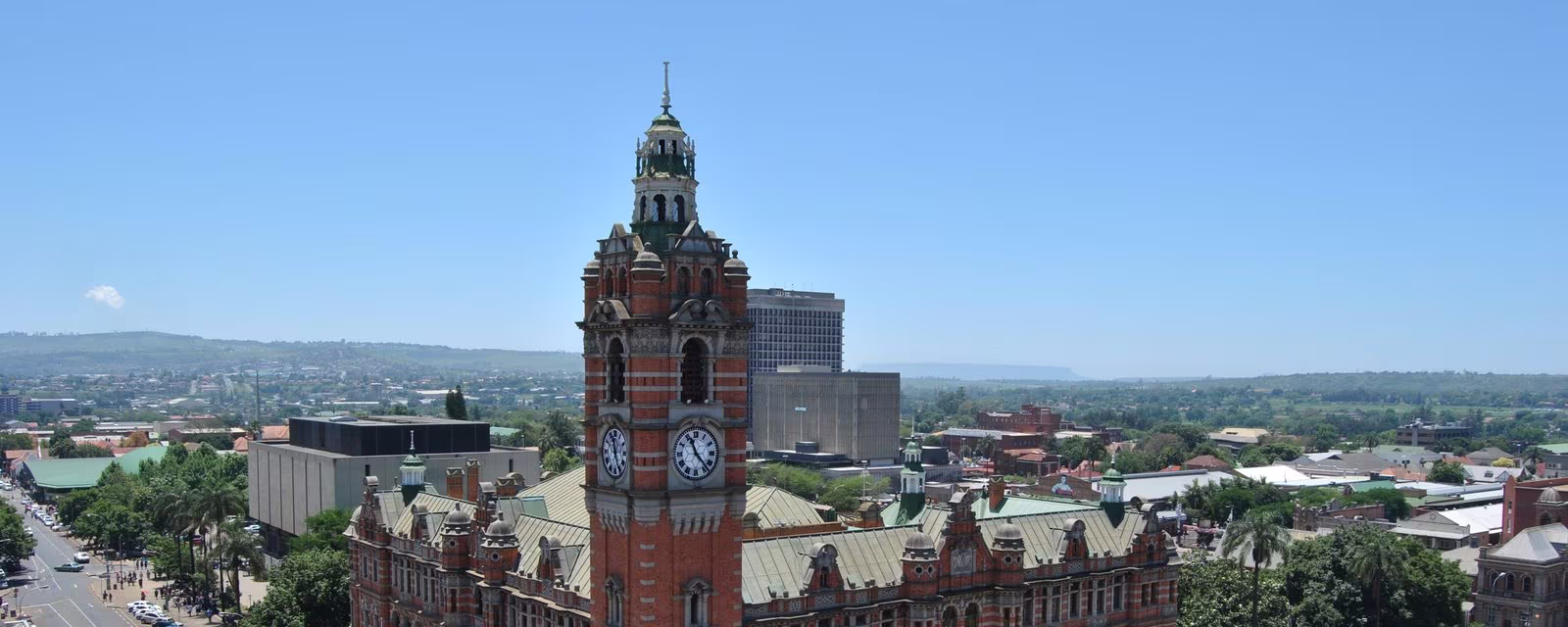 The red-brick clock tower of Pietermaritzburg City Hall