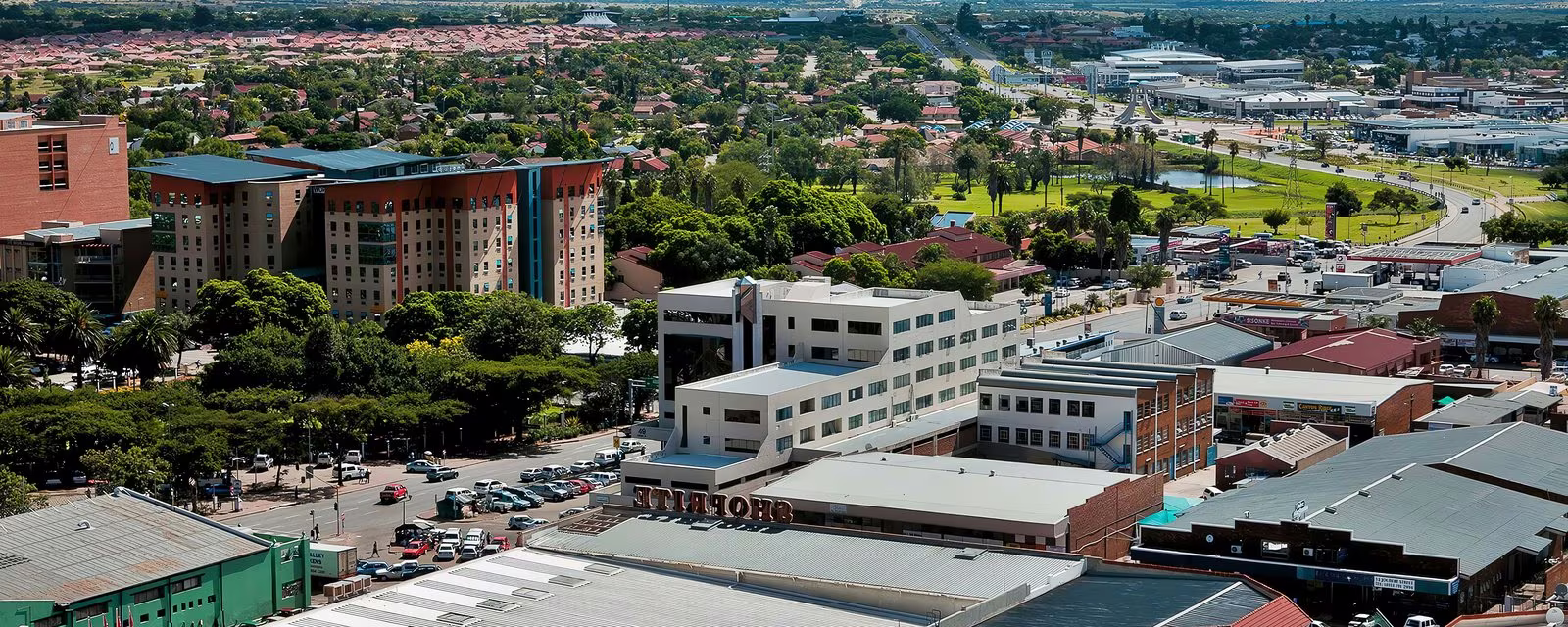 Aerial view over the Polokwane CBD toward the city's northern suburbs